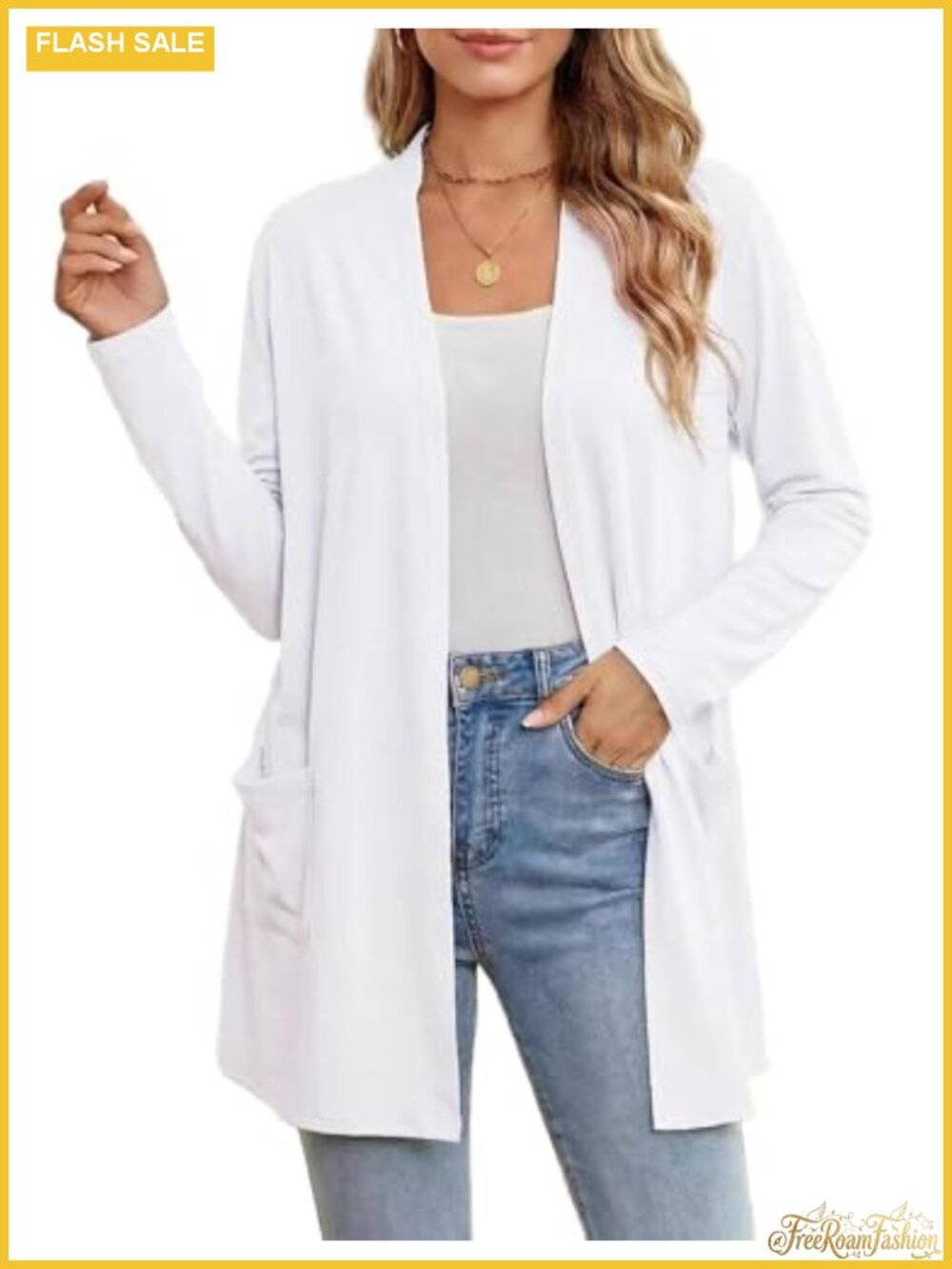 Lightweight Open Front Kimono Cardigan Sweater with Pockets